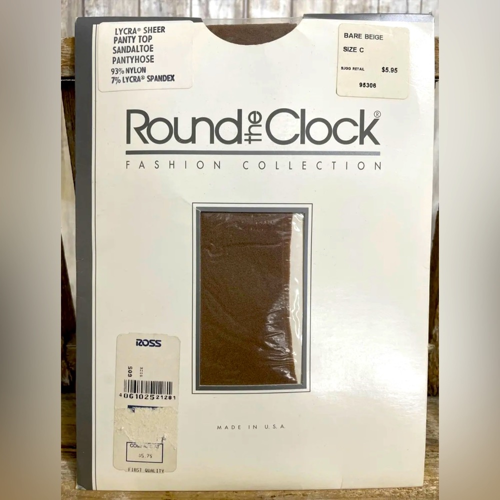 Vtg. Round the Clock Bare Beige Size C (Average) Sheer Sandal toe Pantyhose NEW!